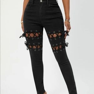 Black lace up Jeans